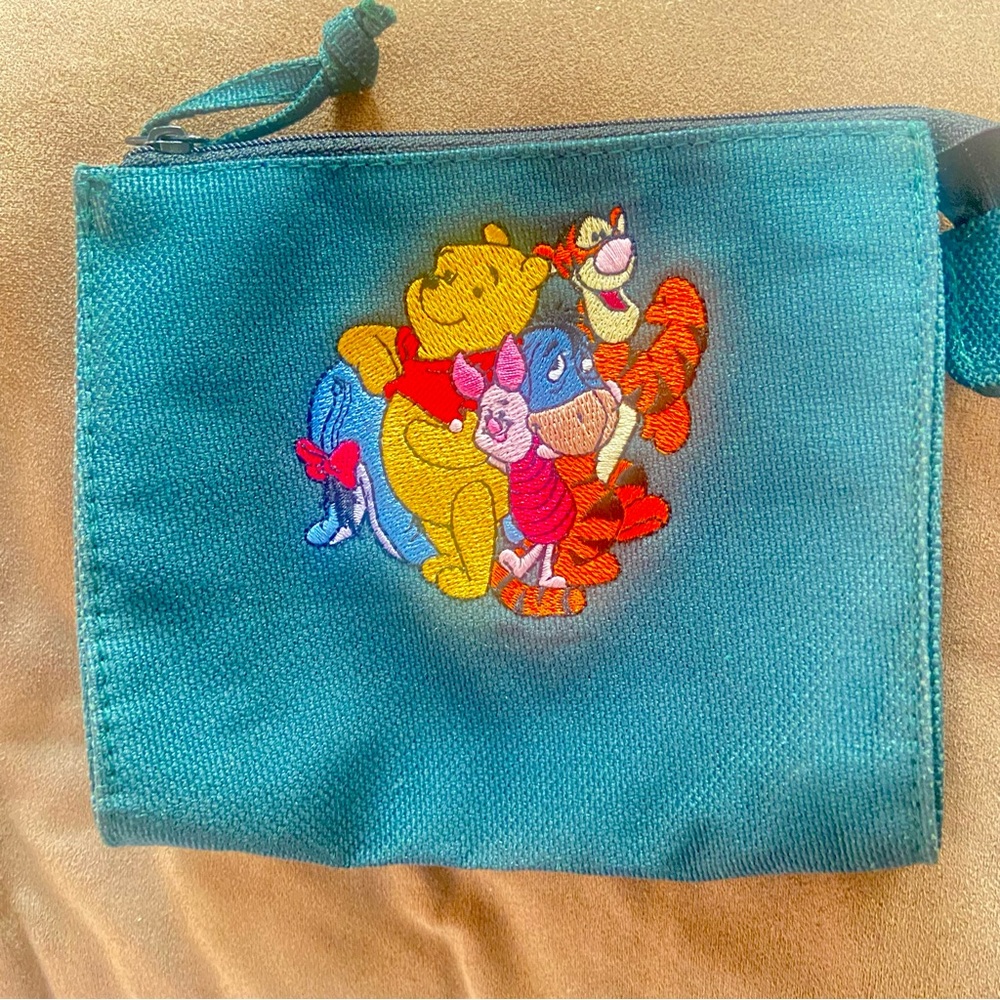Vintage/ Rare Embroidery Disney Teal Winnie the Pooh Cosmetic Bag